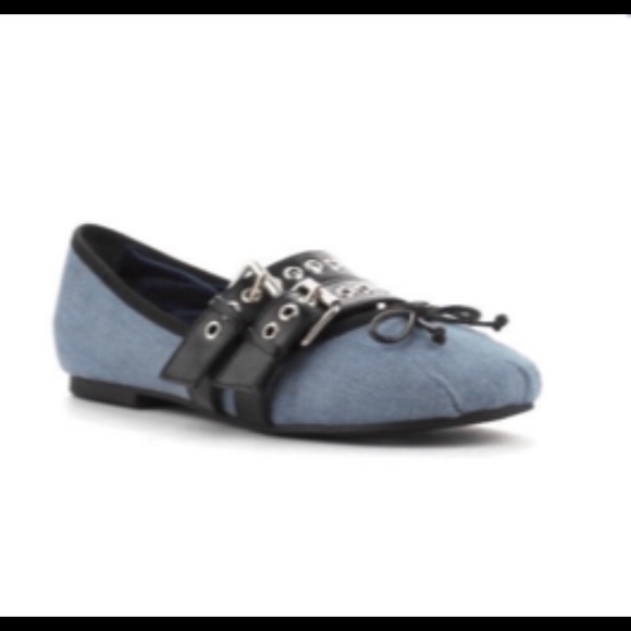 Blue Velour Punk Ballet Flats - Picture 4 of 5